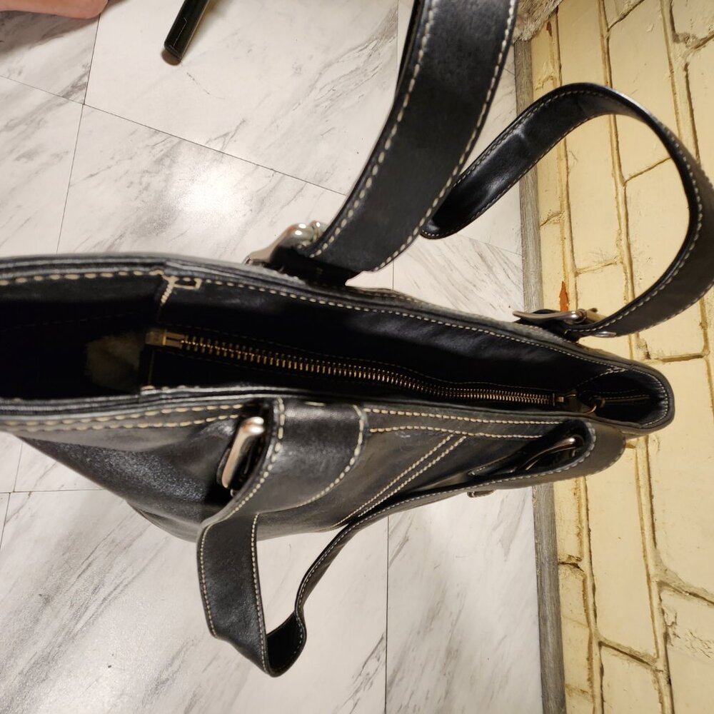 Euc Vintage Coach Black Saffiano Leather Handbag Tote Purse - Picture 6 of 10